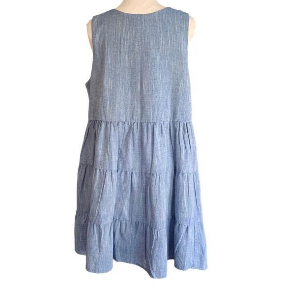 Mudpie Sleeveless Summer Tiered Chambray V Neck Babydoll Dress Sz M - Picture 2 of 9